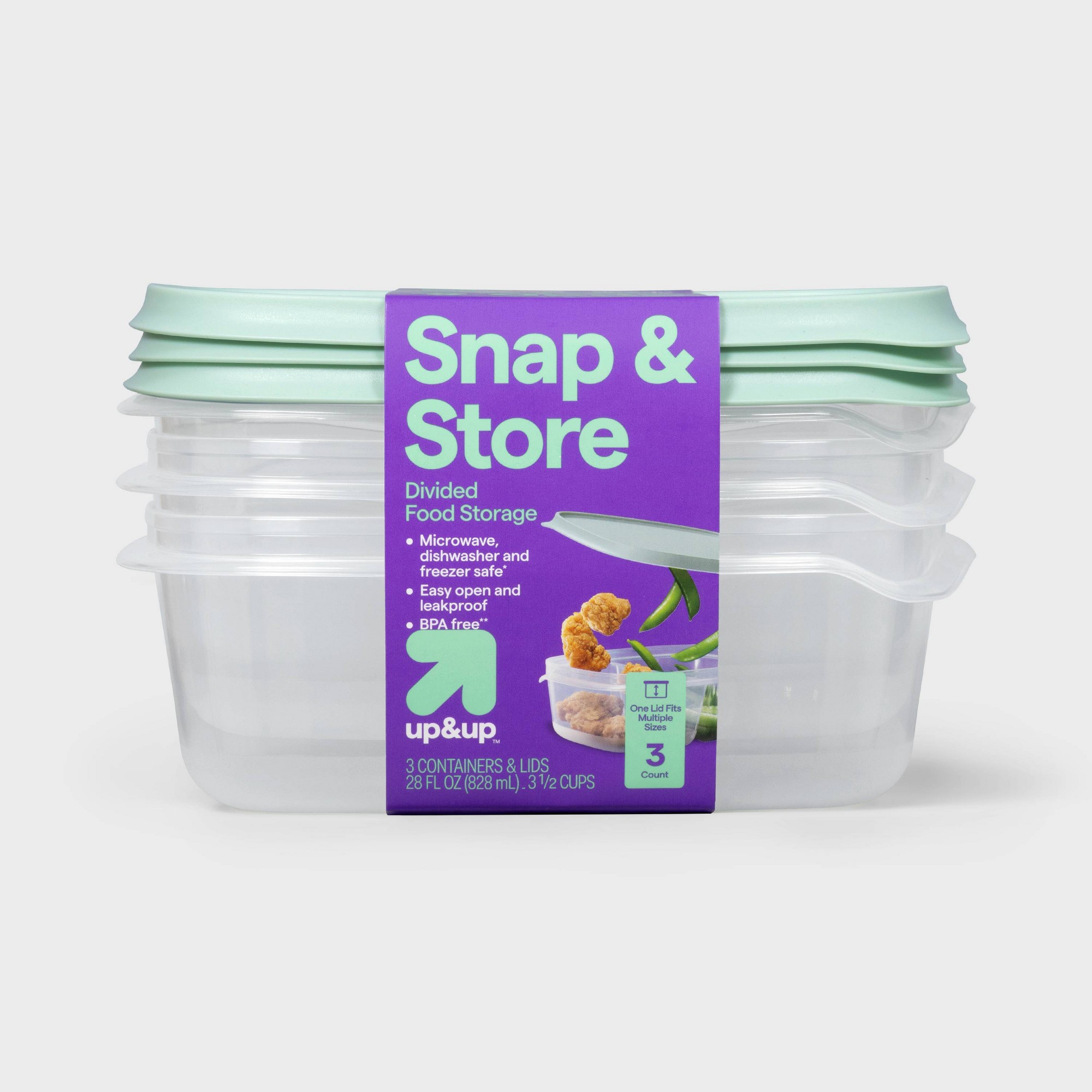 Food Storage Dividers - กล่องเก็บอาหารพลาสติกใสแบบแบ่งช่อง 3 ชิ้น พร้อมฝาปิดแบบล็อค สำหรับเตรียมอาหารและจัดระเบียบอาหารกลางวัน
