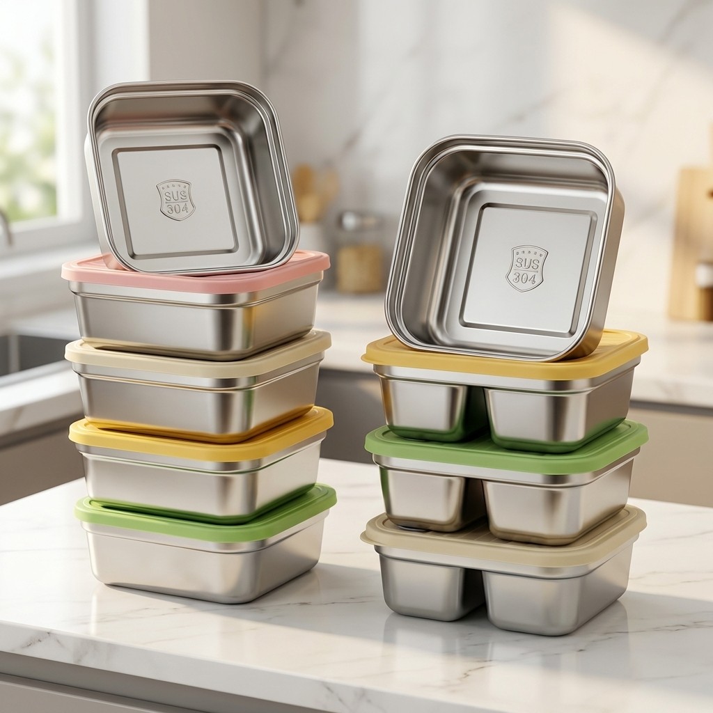 Food Storage Large - ภาชนะเก็บผักผลไม้แบบวางซ้อนกันได้ ความจุขนาดใหญ่ 304 สแตนเลสสตีล ตู้เย็น กล่องเก็บความสดแบบปิดผนึก