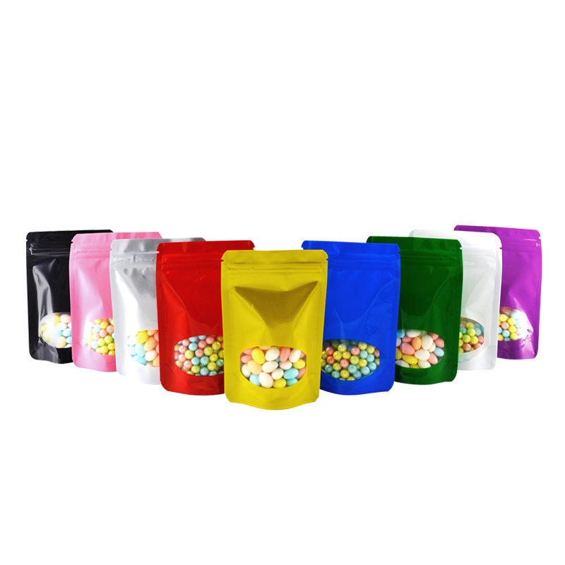 Food Storage Ziploc Bags - 100 Pcs อลูมิเนียมฟอยล์ยืนขึ้นล็อคซิปกระเป๋าหน้าต่างที่ชัดเจนสำหรับขนมขบเคี้ยว Resealable กระเป๋าจัดส่งฟรี