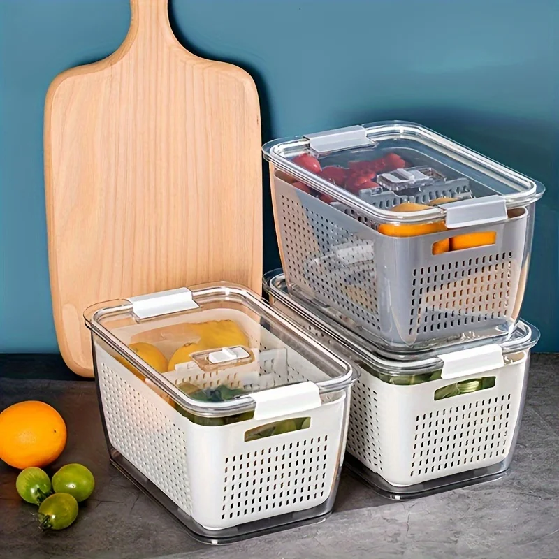 Food Storage Containers Xl - กล่องเก็บอาหารขนาดใหญ่แบบใช้ซ้ำได้ 2 ชิ้น พร้อมฝาปิดแบบพลิกและตะกร้ากรอง - ป้องกันการรั่วซึมสองชั้น