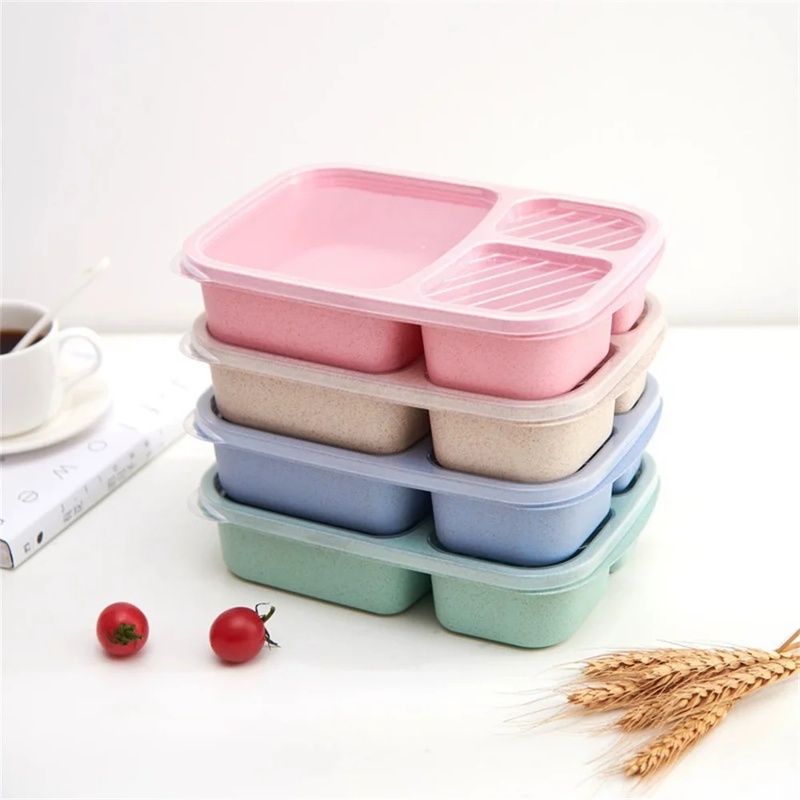 Food Storage With Compartments - ชุดกล่องอาหารกลางวันเบนโตะ 1-3 ชิ้น กล่องเก็บอาหาร 3 ช่อง