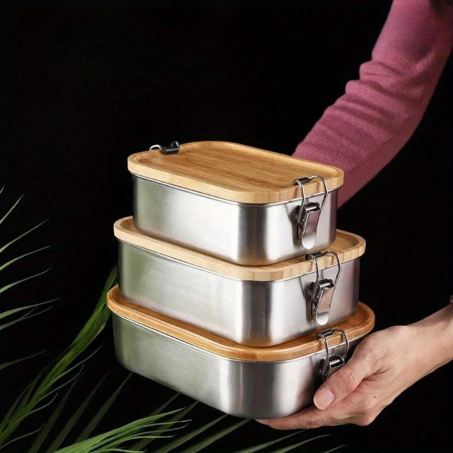 Food Storage Plastic Containers With Lids - กล่องข้าวกลางวันฝาปิดทำจากไม้ไผ่สแตนเลสสตีล304ใหม่กล่องถนอมอาหารสไตล์ญี่ปุ่นกล่องข้าวกลางวันกล่องข้าวกลางวันกล่องเก็บอาหาร