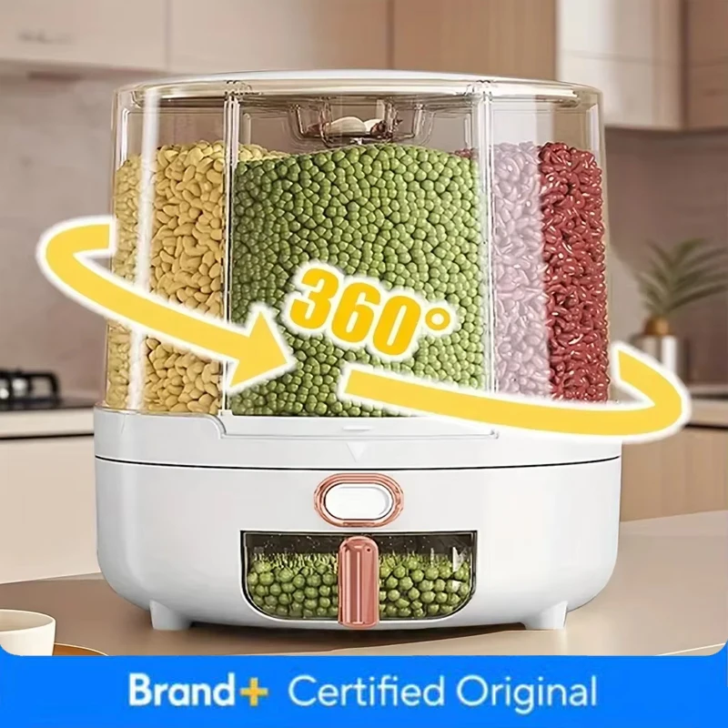 Food Storage With Compartments - 6-คอมพาร์เมนท์ 360 ° ภาชนะเก็บอาหารแบบหมุนได้ - ป้องกันความชื้นสำหรับซีเรียล