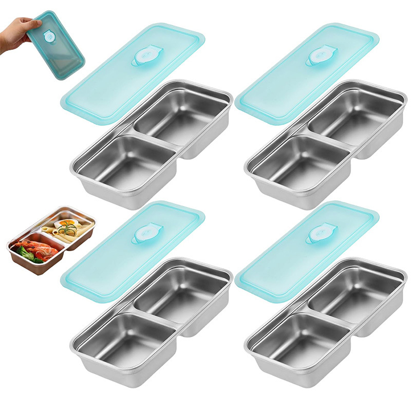 Food Storage Box Stainless Steel - สแตนเลสแบบพกพาสดกล่องอาหารคอนเทนเนอร์มัลติฟังก์ชั่ตู้เย็นกล่องเก็บรูปสี่เหลี่ยมผืนผ้ากล่องอาหารกลางวัน Bento