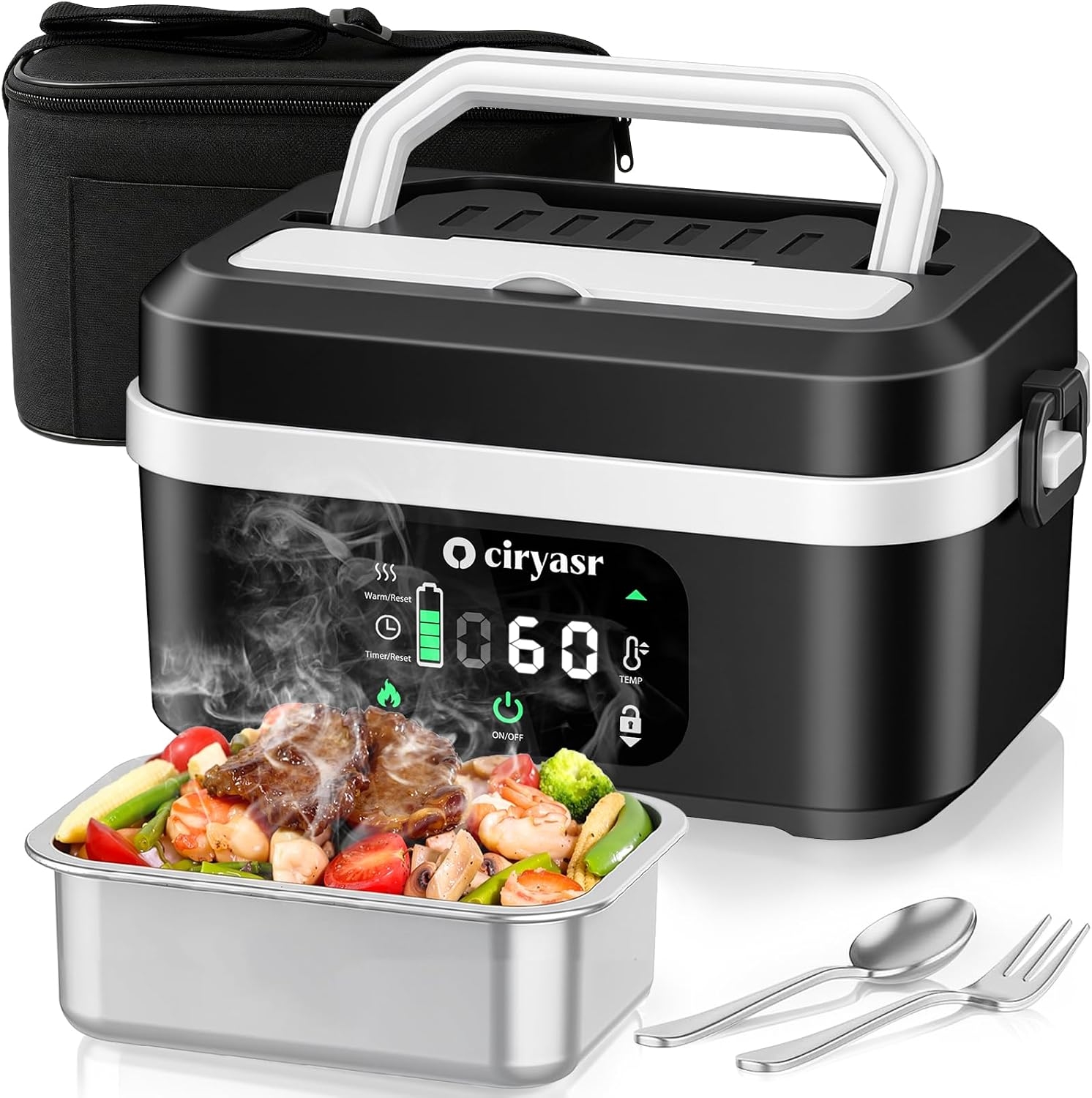 Food Storage Box Stainless Steel - กล่องอาหารกลางวันไฟฟ้าทรงพลัง ความจุ 1.35 ลิตร แบตเตอรี่ 20000mAh