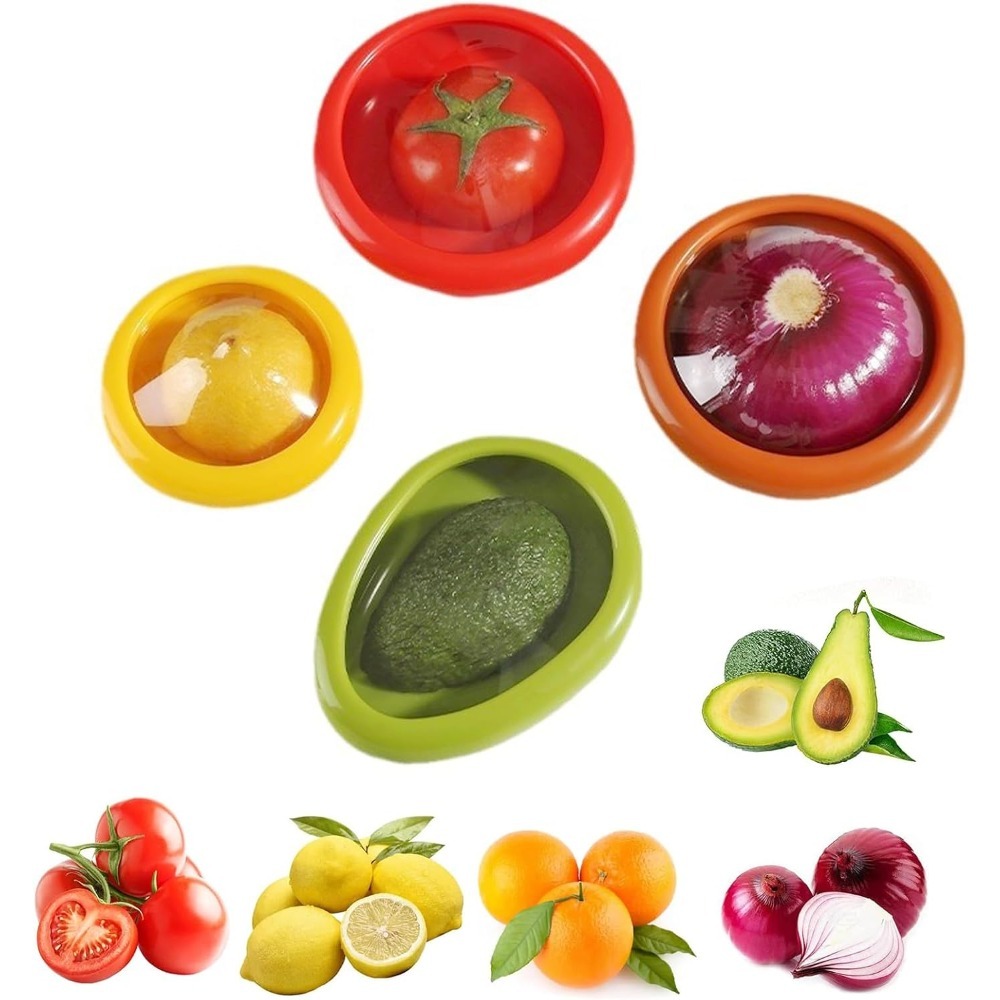 Food Storage Containers Set - ชุดกล่องเก็บผักผลไม้ซิลิโคน Avocado Saver สำหรับตู้เย็น กล่องเก็บอาหารแบบยืดได้ ใช้ซ้ำได้