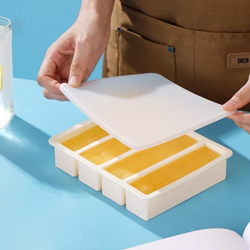 Food Storage Large - ถาดซิลิโคนขนาดใหญ่พิเศษพร้อมฝาปิด, แม่พิมพ์ขนาดใหญ่ 4 ช่อง, ภาชนะเก็บน้ำซุปแช่แข็งสำหรับใช้ในครัวเรือน