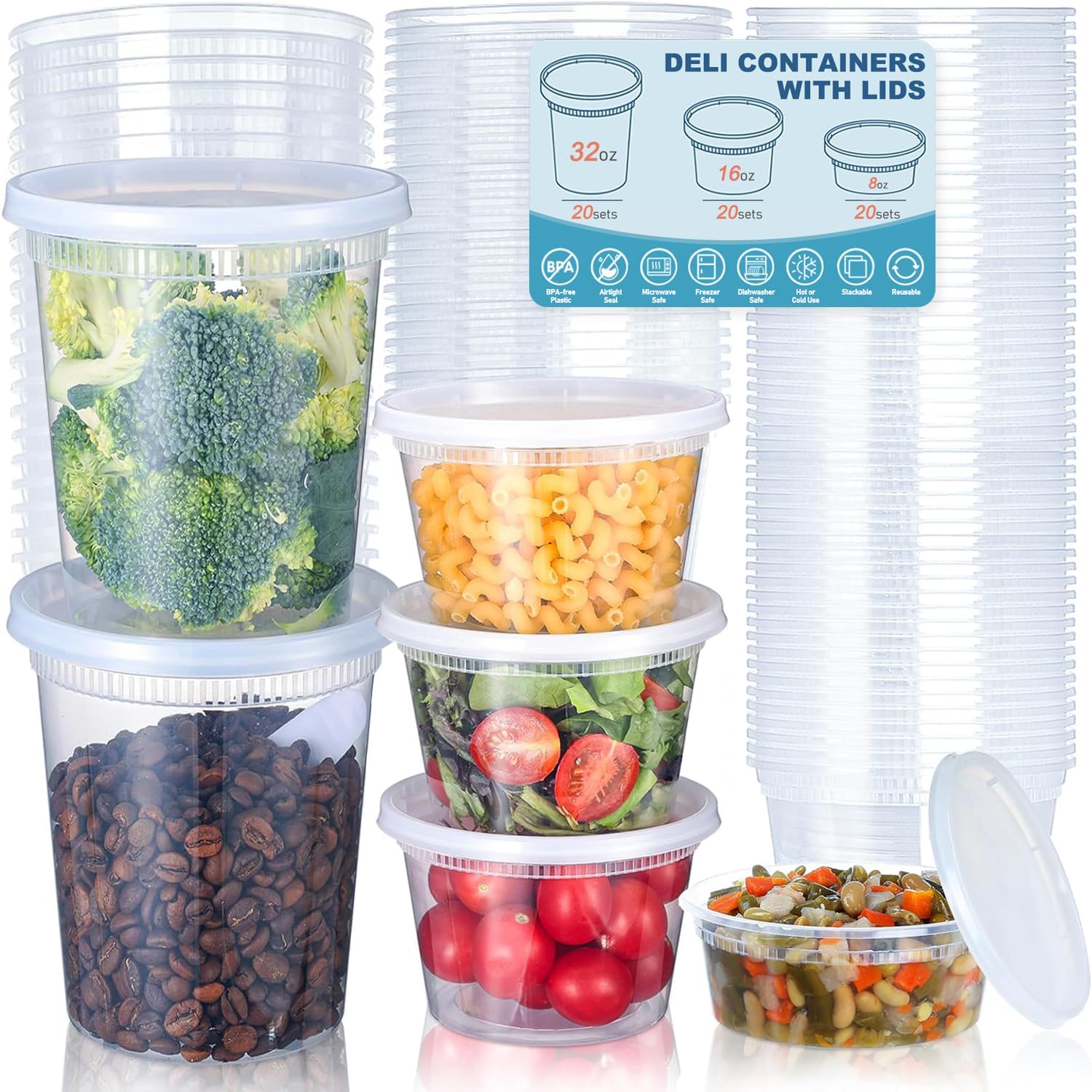 Food Storage Plastic Containers With Lids - 24 ชิ้น Deli ภาชนะเก็บอาหารพร้อมฝาปิด, ภาชนะเก็บอาหารพลาสติก 8