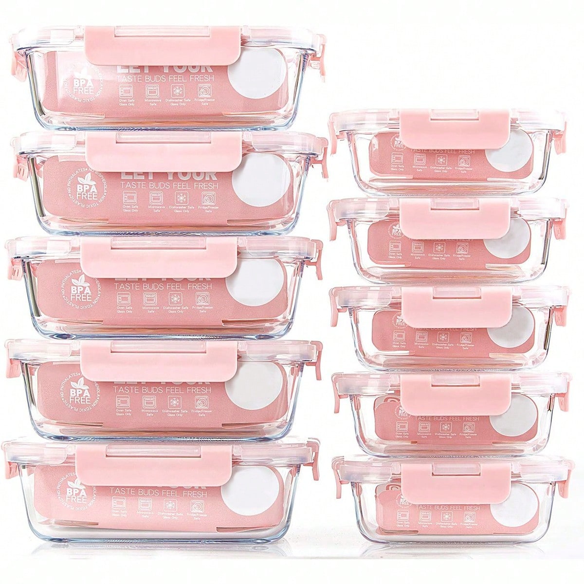 Food Storage Glass Containers - ชุดกล่องแก้วสำหรับเตรียมอาหาร 10 ชิ้น, กล่องเก็บอาหารพร้อมฝาปิดที่ปิดสนิท, กล่องอาหารกลางวันแก้ว, ใช้ได้กับไมโครเวฟ,