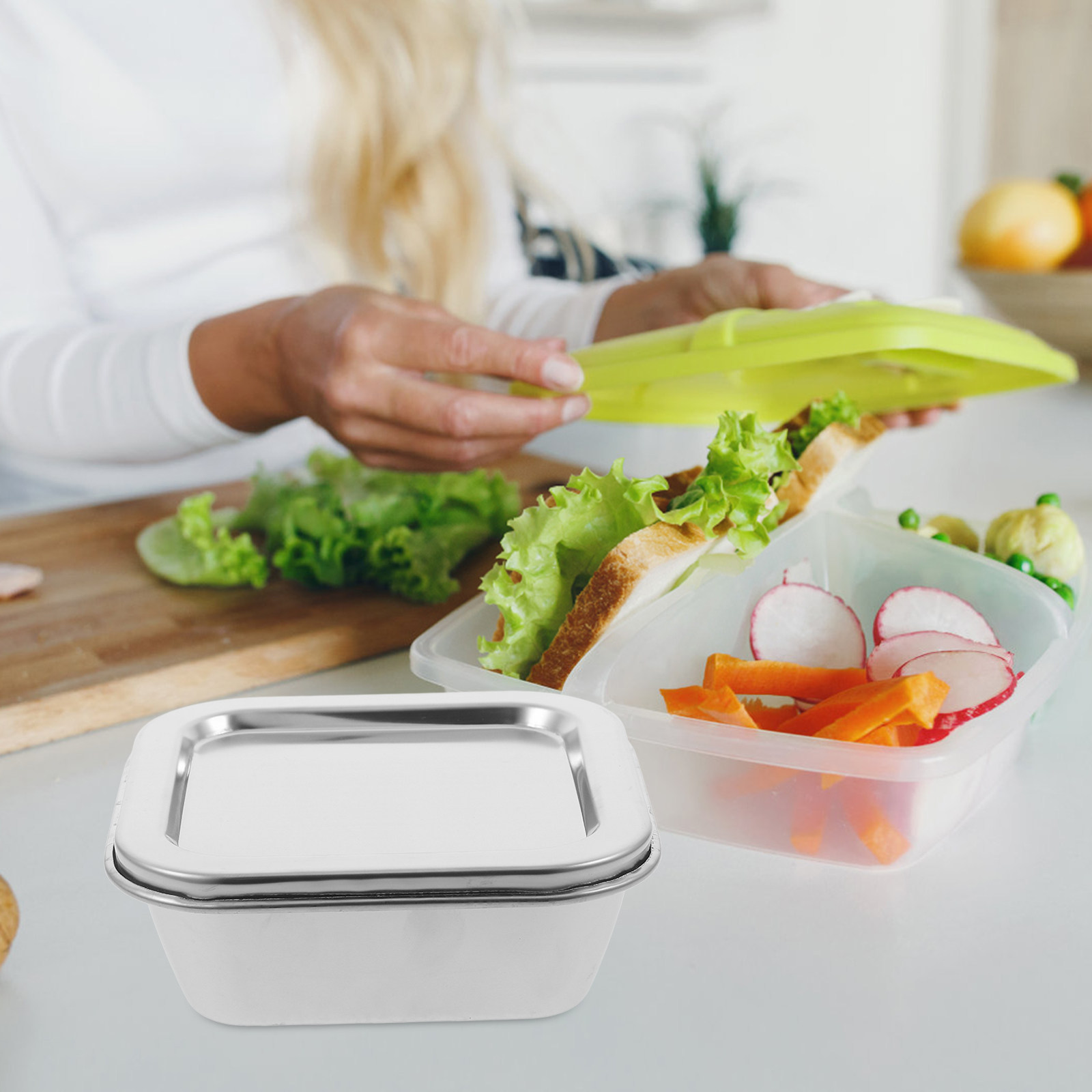 Food Storage Box Stainless Steel - ภาชนะเก็บอาหารสแตนเลสขนาด 300 มล. พร้อมฝาปิด ใช้ซ้ำได้ เหมาะสำหรับโรงอาหาร
