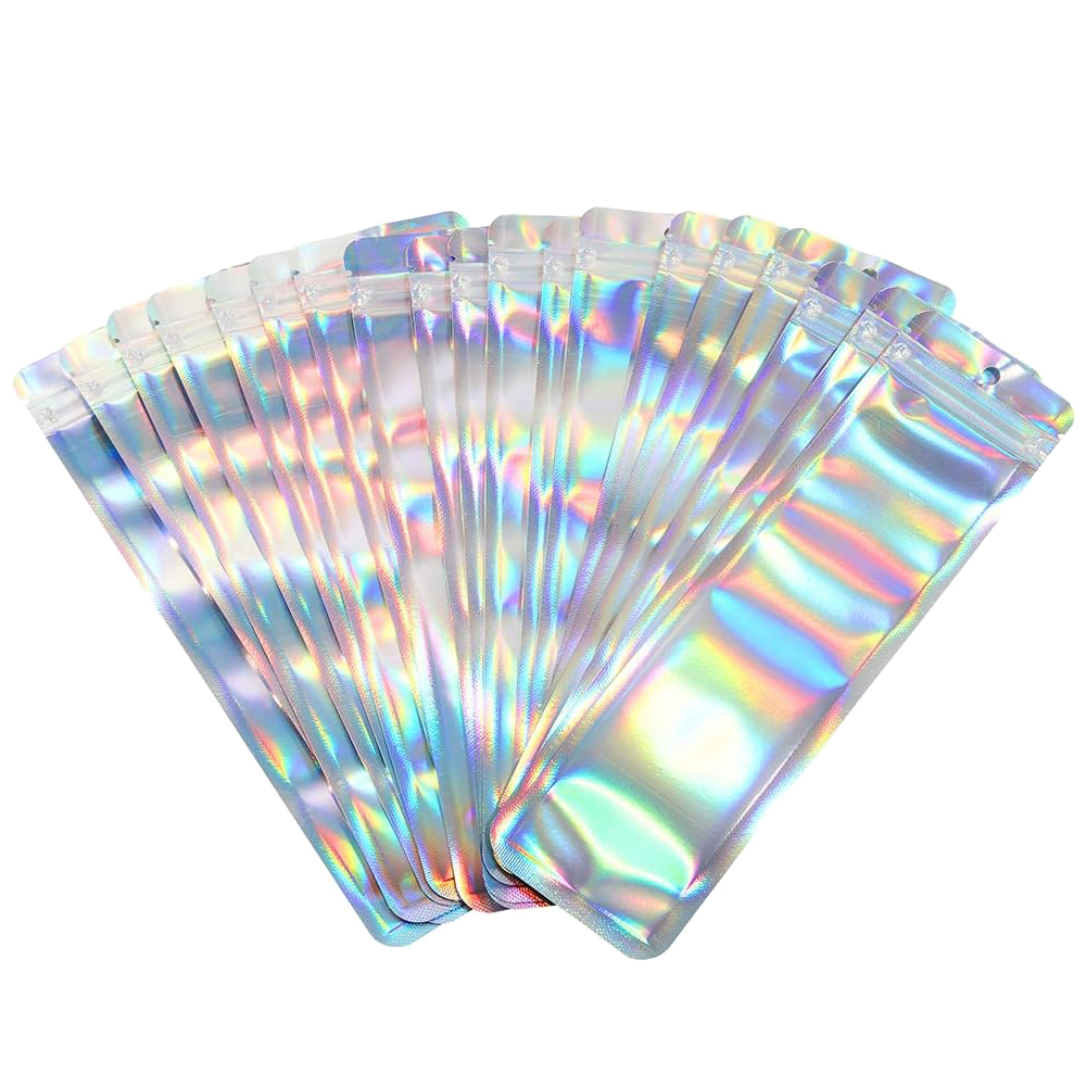 Food Storage Ziploc Bags - 50 ชิ้นยาว Holographic ถุงบรรจุภัณฑ์ Ziplock เลเซอร์ซีลสําหรับปาร์ตี้เล็บขนตาโปรดปรานอาหารเครื่องประดับ