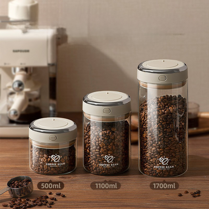 Food Storage Glass Containers - ถังเก็บเมล็ดกาแฟสุญญากาศขนาด 500/1100/1700 มล. พร้อมวาล์ว CO2 ขวดแก้วเก็บอาหาร