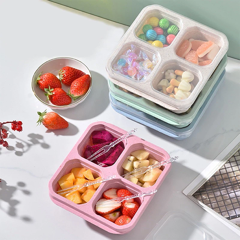 Food Storage With Compartments - กล่องเก็บอาหาร4ช่องช่องใส่ตู้เย็นแบบพกพากล่องปิดผนึกสำหรับผักผลไม้
