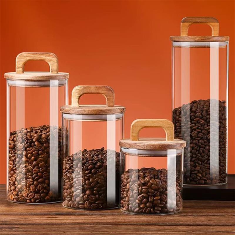 Food Storage Jar Glass - ขวดแก้วใสพร้อมฝาปิดไม้ไผ่กระป๋องปิดผนึกภาชนะเก็บอาหารสําหรับชาหลวมกาแฟถั่วน้ําตาลเกลือ Gadgets ครัว