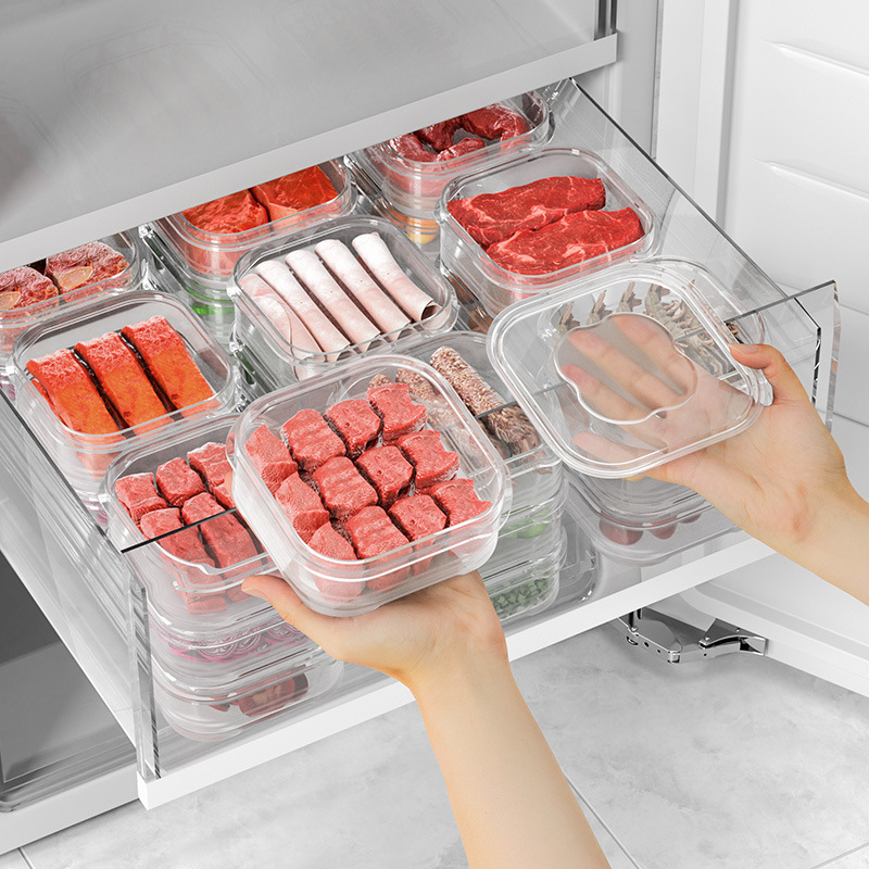 Food Storage Dividers - กล่องเก็บอาหารแช่แข็งเกรดอาหาร กล่องพลาสติกแบ่งช่องเก็บอาหาร ปิดสนิท ใช้ในตู้เย็น สำหรับจัดระเบียบเนื้อสัตว์ กล่องเก็บรักษาความสด