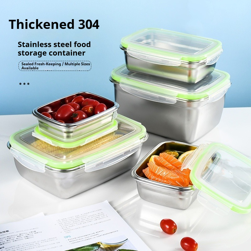 Food Storage Containers Set - ชุดกล่องอาหารกลางวันสแตนเลส 304 พร้อมฝาปิดซิลิโคนโปร่งใสภาชนะเก็บอาหารแบบวางซ้อนกันได้สำหรับห้องครัวโรงเรียนสำนักงาน