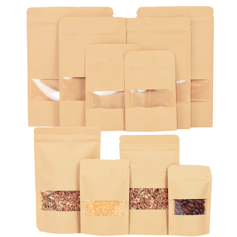 Food Storage Ziploc Bags - 20/50pcs กระดาษคราฟท์ซิปล็อคถุงหน้าต่างอาหารขนมขบเคี้ยวชาปิดผนึกด้วยตนเองกระเป๋างานแต่งงาน Candy ของขวัญบรรจุภัณฑ์กระเป๋า
