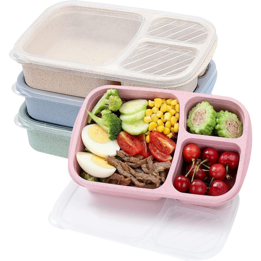 Food Storage With Compartments - กล่องเบนโตะ 1 กล่องกล่องอาหารกลางวันสําหรับเด็กและผู้ใหญ่ภาชนะเก็บอาหารแบบใช้ซ้ําได้กล่องอาหารกลางวัน 3 ช่องสําหรับงานโรงเรียนและการเดินทาง