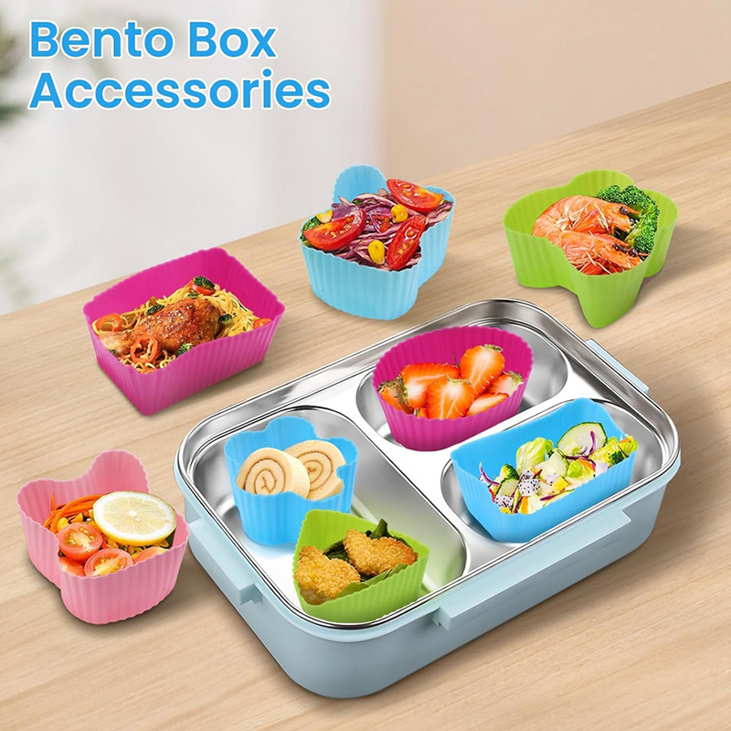 Food Storage Dividers - แผ่นกั้นกล่องอาหารกลางวันซิลิโคน 8 ชิ้น สำหรับเด็ก กล่องแบ่งอาหารสำหรับเด็กนักเรียน กล่องเบนโตะ