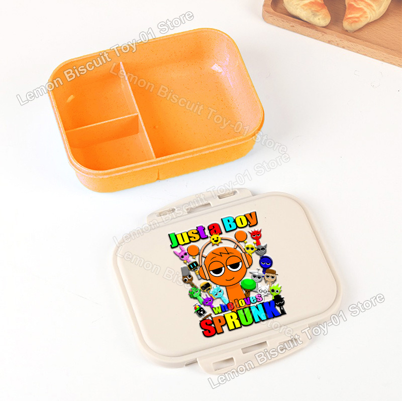 Food Storage With Compartments - กล่องข้าวพกพา Sprunkis Series ทำจากฟางข้าว พร้อมช่องแบ่งอาหาร ลายการ์ตูน