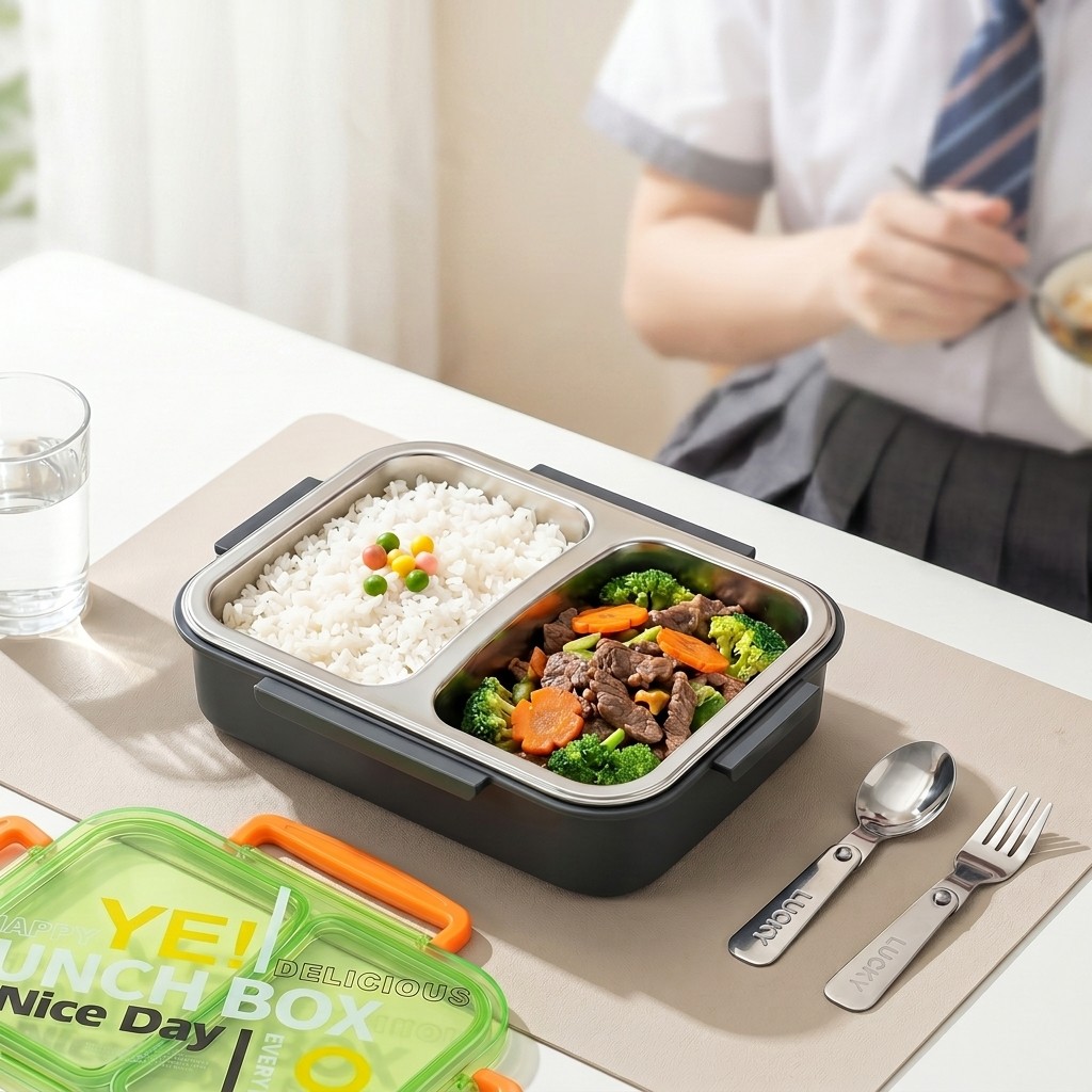 Food Storage Dividers - กล่องข้าวสแตนเลส 304 สำหรับเข้าไมโครเวฟ แบ่งช่องเก็บอาหาร ป้องกันการรั่วซึม เหมาะสำหรับเด็ก