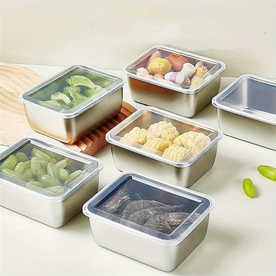 Food Storage Plastic Containers With Lids - 1/3/5pcs สแตนเลสกล่องเก็บอาหารสดกล่องพร้อมฝาปิด, สี่เหลี่ยมผืนผ้าไส้กรอกก๋วยเตี๋ยวผลไม้จานฝาครอบ