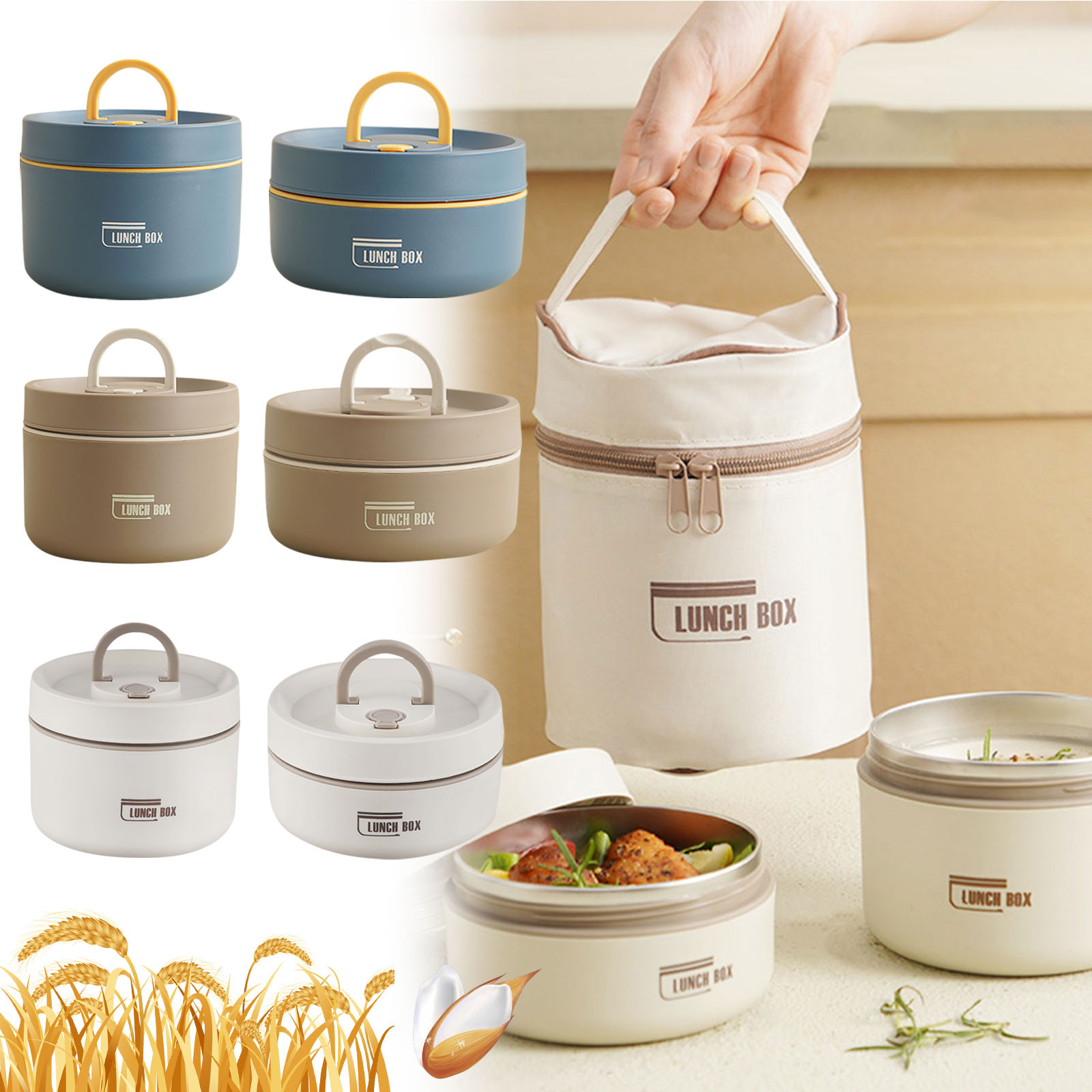Food Storage Box Stainless Steel - กล่องอาหารกลางวันแบบเก็บความร้อน สแตนเลส กล่องเบนโตะแบบพกพา กล่องใส่อาหารแบบซ้อนได้ ป้องกันการรั่วซึม