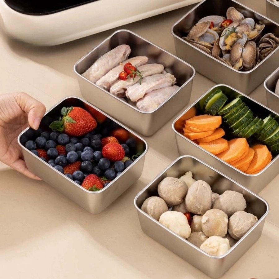 กล่องเก็บอาหารสแตนเลสทรงสี่เหล - Food Storage Box Stainless Steel บทวิจารณ์และราคา