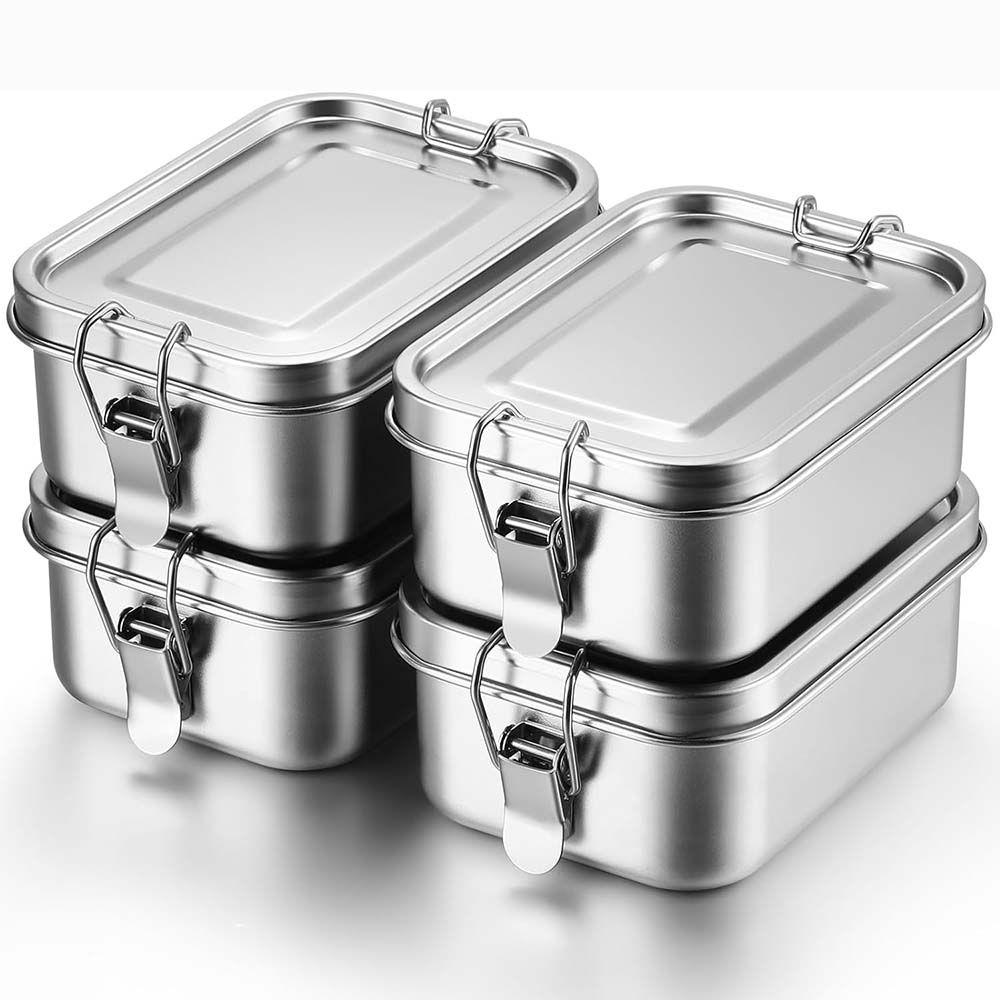 4 ชิ้นสแตนเลสสตีลกล่องเบนโตะโล - Food Storage With Lock บทวิจารณ์และราคา