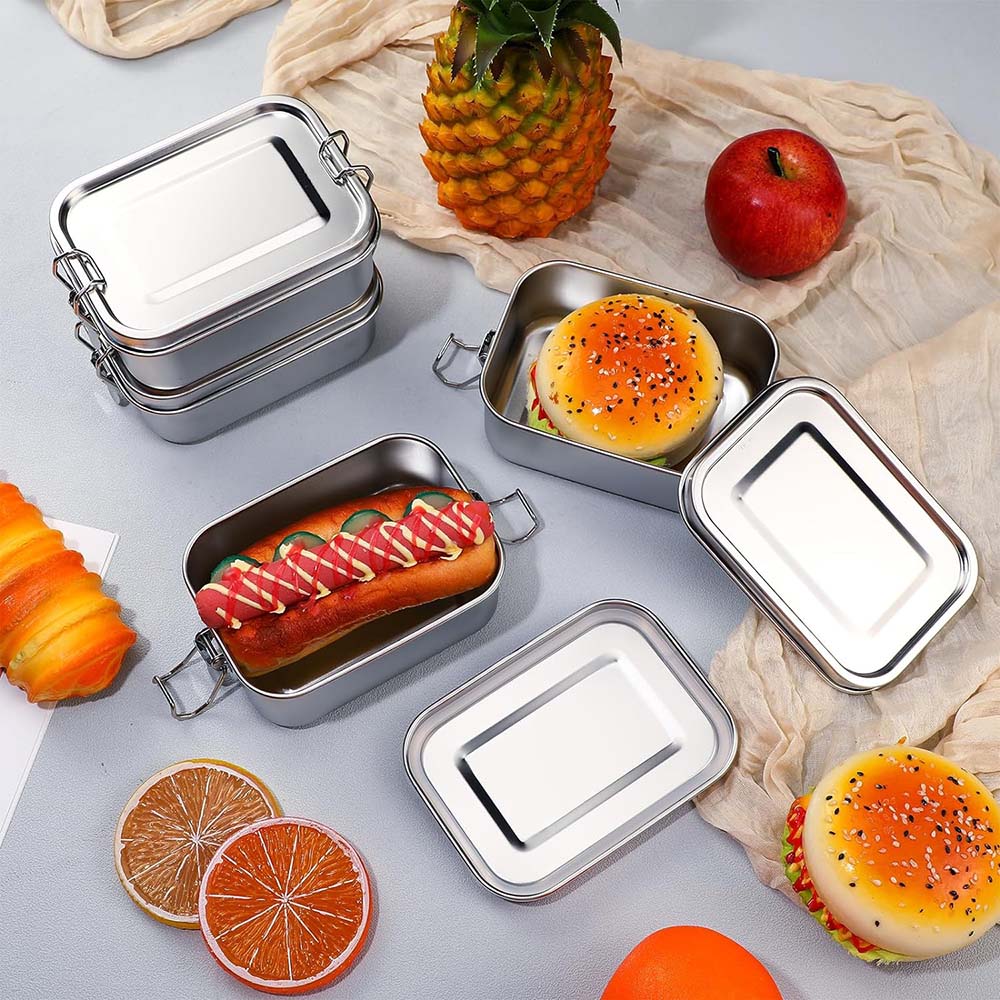 4 ชิ้นสแตนเลสสตีลกล่องเบนโตะโล - Food Storage With Lock บทวิจารณ์และราคา