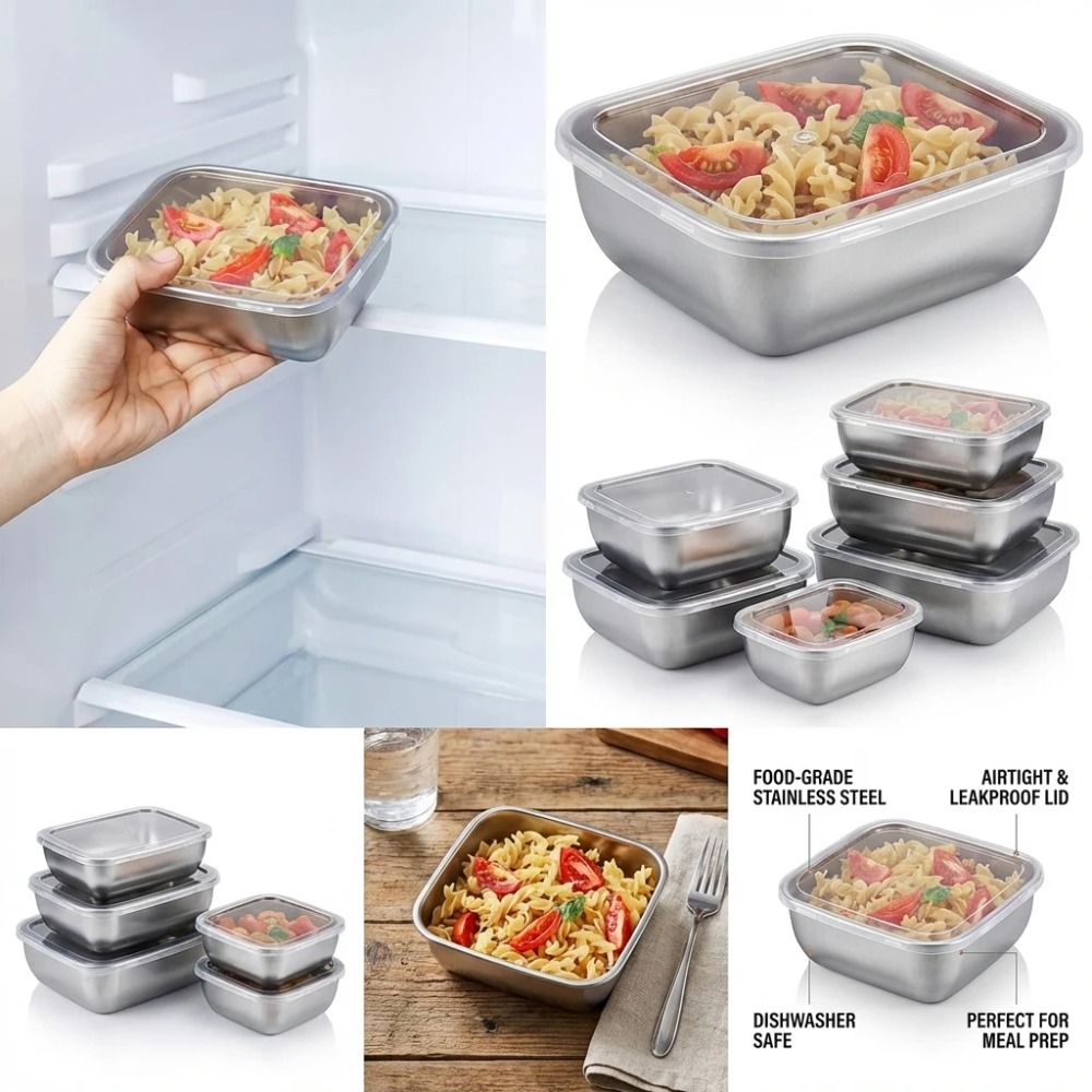 ชุดกล่องเก็บอาหารสแตนเลส 6 ชิ้ - Food Storage Containers Set บทวิจารณ์และราคา